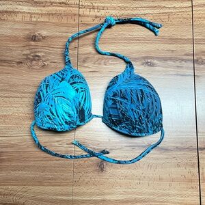 Blue and Black Tropical Padded Bikini Top